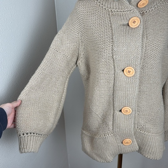 System Chunky Beige Oatmeal High-Neck Wool-Blend Button-Up Cardigan sz M - Picture 5 of 12